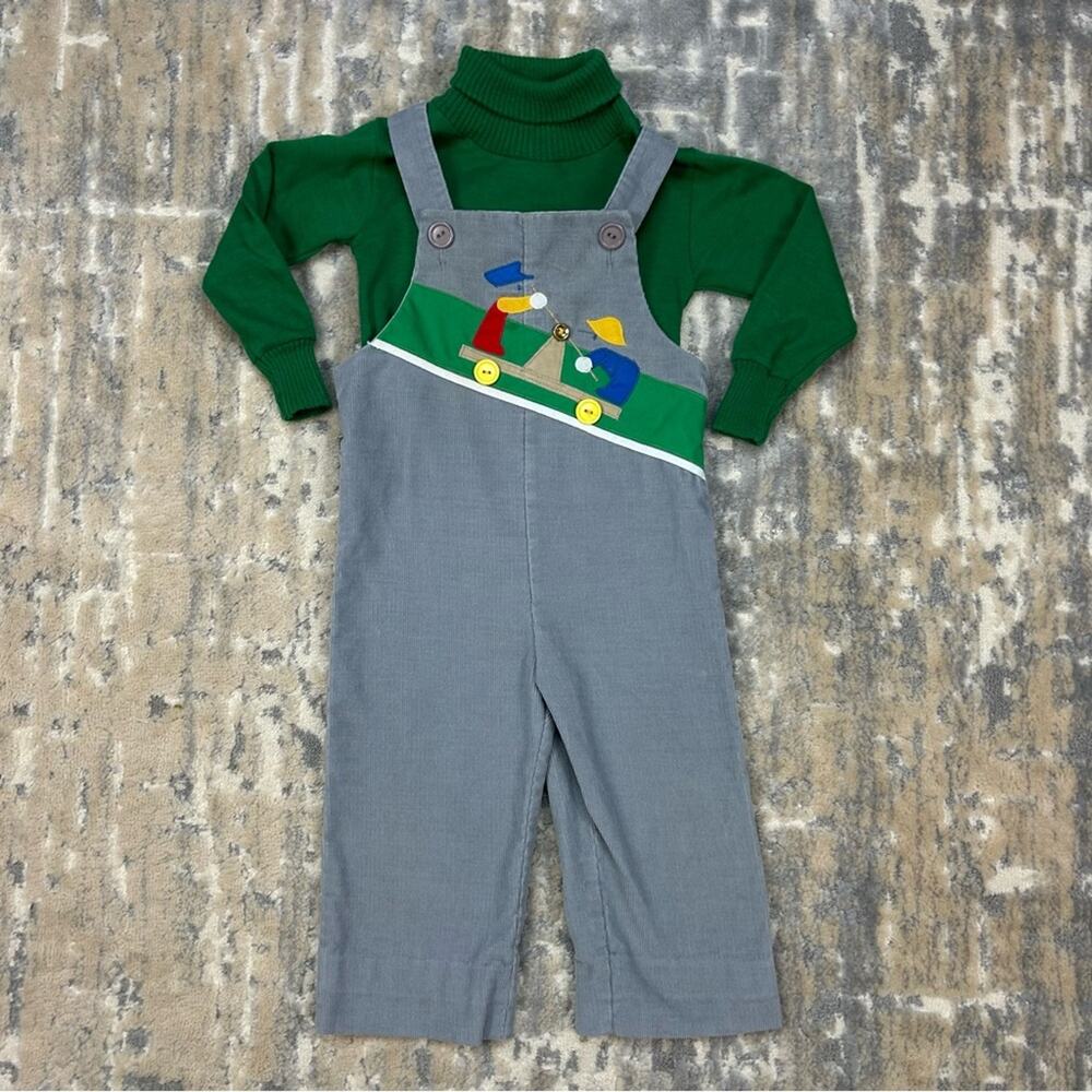 Vintage 1970s By Thomas Boys Corduroy Bib Overalls Turtleneck Set 2T